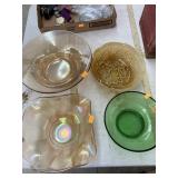 Vntg glass bowls (gold and peach) and green bowl