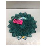 Teal Glass Petal Pattern Serving Plate