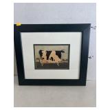 Vintage Folk Art Style Cow Print Signed W. Kimble