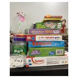 Games, number/letter tiles, Coca Cola puzzle, &