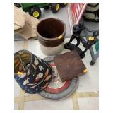 Fishing lamp shade , crock, figurine, plate, &