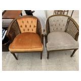 2 Cane-Back Barrel Armchairs