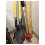 Shovels, 2x4 pieces Trimmer- no batteries