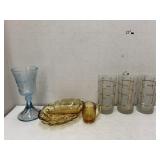 3 Glasses, Amber-colored Dishes and Blue Last