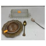 Glass Butter Dish & WM. A. ROGERS BRASS JELLY