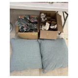 2 Pillows and 2 Boxes of Clear Glasses