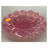 Fenton Cranberry Opalescent Hobnail ruffled dish