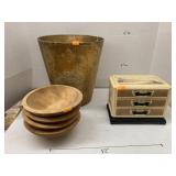 Wooden Bowls, Plastic Jewelry Box, Trashcan