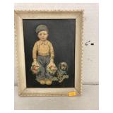 Boy w/flowers framed relief
