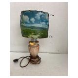 Stone base lamp w/ scenic shade