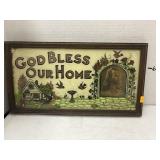 Antique God Bless Our Home Reverse Painted