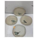 4 Ceramic Salad Plates w/ Bird Decor