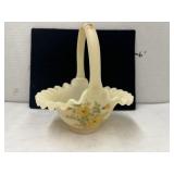 VTG Fenton Cream Custard Glass Basket - Hand