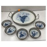 Vintage German Porcelain Tray & Coaster Set