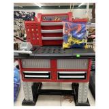 Kidï¿½s plastic work bench, drills, & tools/bolts