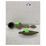 Brass ashtray and candle snuffer