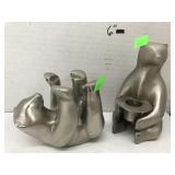 2 Metal Bear Candle Holders, One Missing Hat