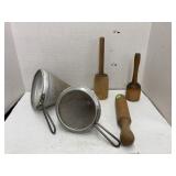 Cone sieves and wooden mashers & pestle