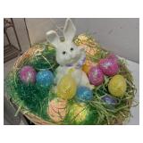 Vintage Rabbit in a Lighted Basket