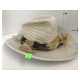Canvas Style Cowboy Hat sz M, Some Feathers Loose
