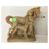 Statue, Girl, Dog, Horse, Heavy