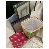 Trash can, pic frames, Tin