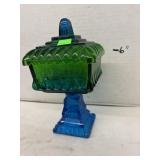 Jeannette Glass Blue & Green Flashed Glass Square