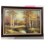 River through Forest Painting, Signed