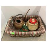 Cast iron Stocking holders, copper kettle, and