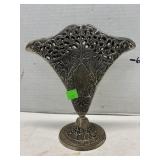 Vintage Ornate Victorian Metal Fan Flower Silver