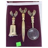 VINTAGE BRASS LETTER OPENER, MAGNIFYING GLASS &