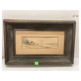 Framed, signed beach watercolor