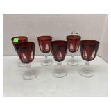 Vntg Set of 6 red glass wine glasses