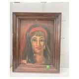 Framed oil painting portrait (some damage)