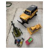 Helicopter, Bull Dozer, Cars
