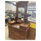 Antique Oak 3 Drawer Dresser Marble Top w/ Mirror