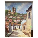 Street scene oil painting, signed