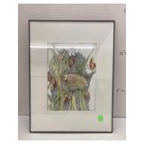 Bird and berries picture, signed