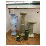 Candle Holders and Blue Vase