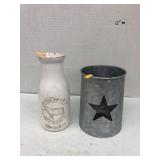 Milk Jar & Galvanized Tea Light Holder