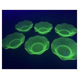 Uranium Glass Bowls 6 Matching Bowls