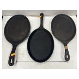 3 cnt CAST IRON Fajita Pan Skillet/Griddle