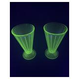 2 Uranium Glass Ribbon Tumblers