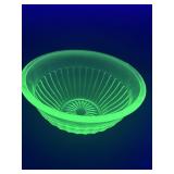 Uranium Glass Ribbed Mixing Bowl - small chips on