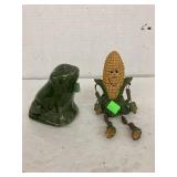 Ceramic frog bank & corn cob figure