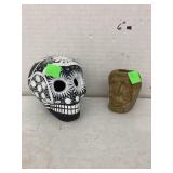Ceramic skull & glass toothpick holder
