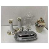 Candle Holders, Metal Butter Dish, Vases with