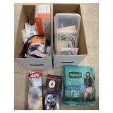 2 Boxes of adult diapers, knee Brace, Misc