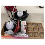 Punch bowl & cups, serving utensils, & bowls