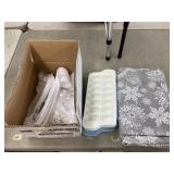 Punch ladles, ice cube trays, & vinyl tablecloth